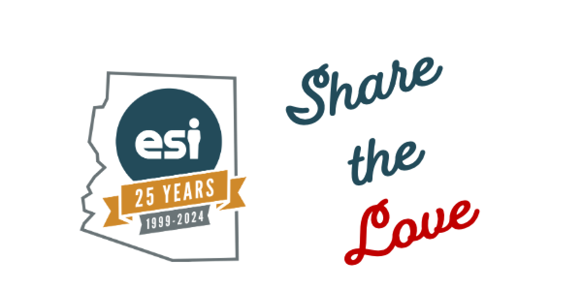 ESI 25th Anniversary logo with words Share the Love to the right